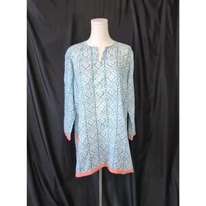 Tuckernuck Oliphant Blue Geometric Block Print Cotton Tunic Top XL